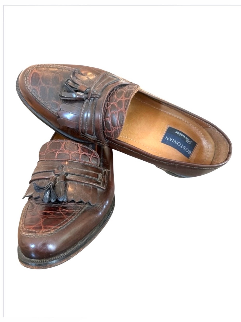 Bostonian Florentine Men’s Brown Leather Tassel Loafers Croc Embossed Italy 9M